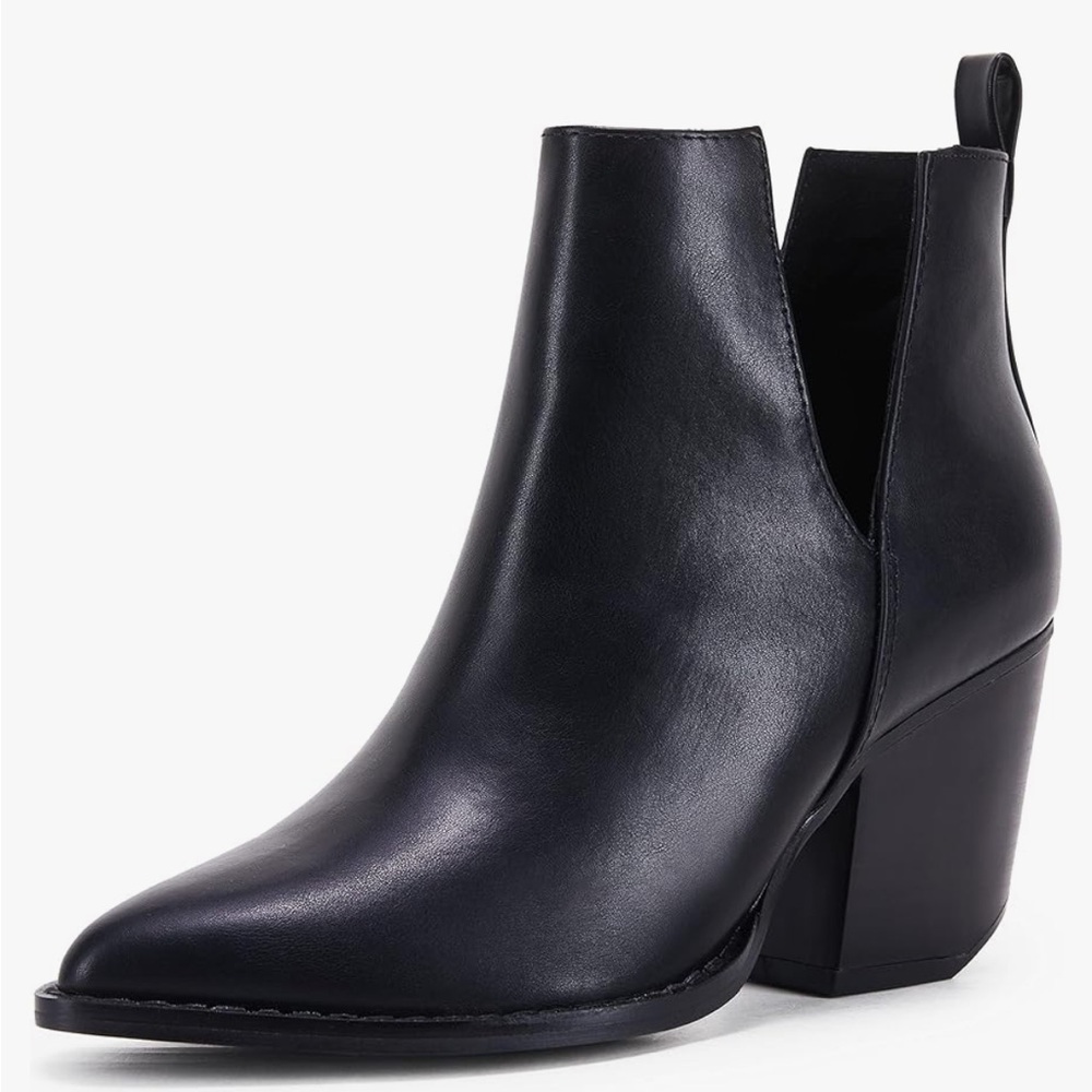 Black faux leather booties